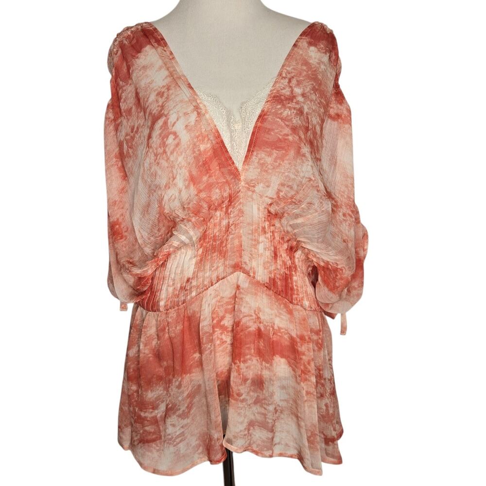 POL Women Fairy Sheer Blouse Ethereal Pink Tie Dye Lace Romantic Large
